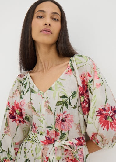 Sage Green Floral Tie Waist Mini Dress