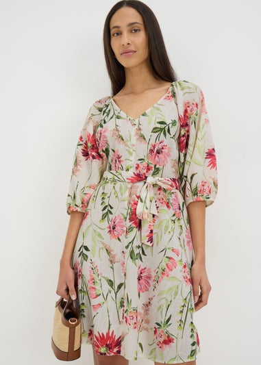 Sage Green Floral Tie Waist Mini Dress