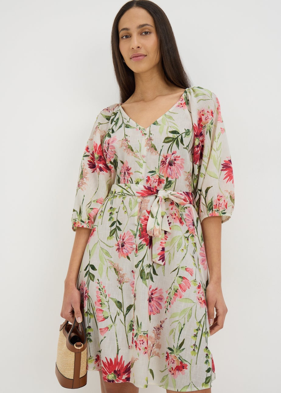 Sage Green Floral Tie Waist Mini Dress