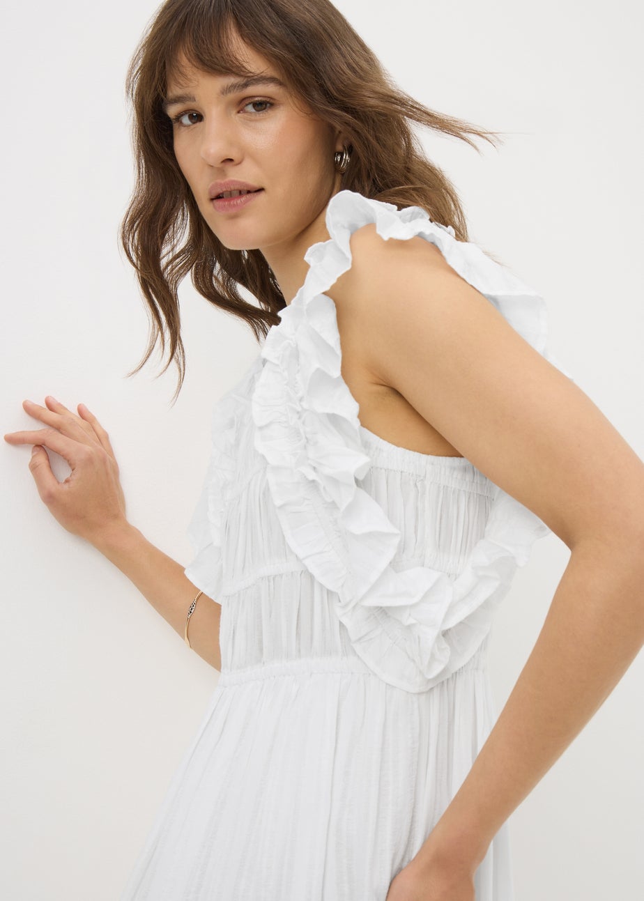 White Frill Midi Dress