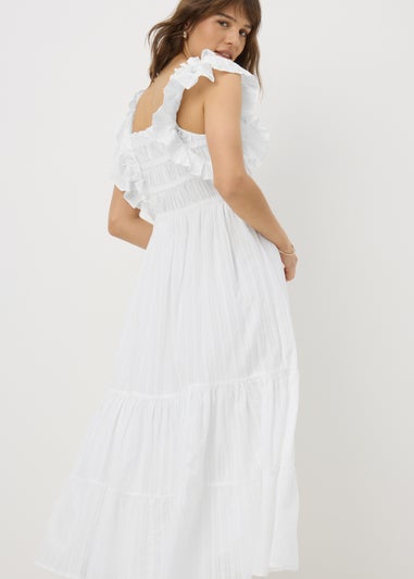 White Frill Midi Dress