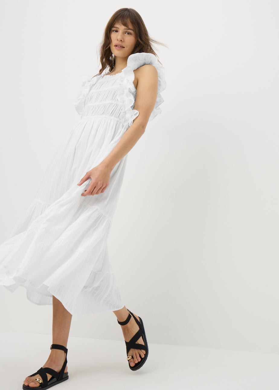 White Frill Midi Dress