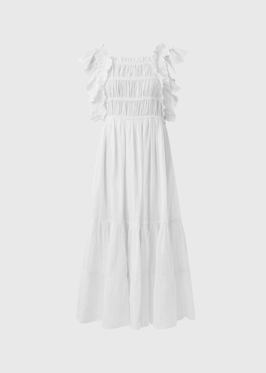 White Frill Midi Dress