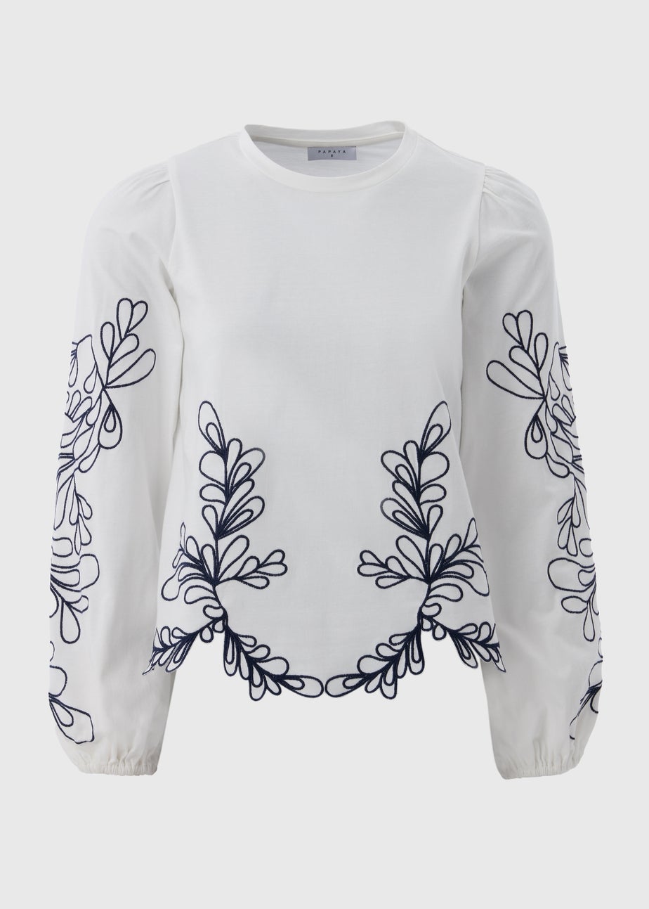 White Embroidery Long Sleeve Top