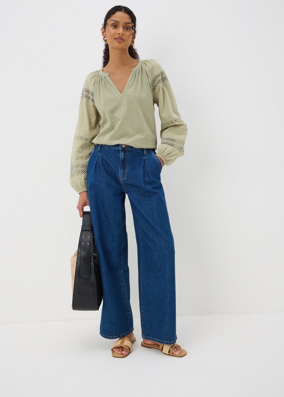 Green Broderie Anglaise Long Sleeve Top