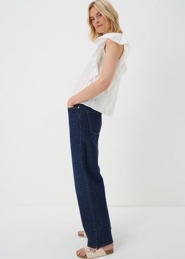 White Dobby Ruffle Sleeve Blouse