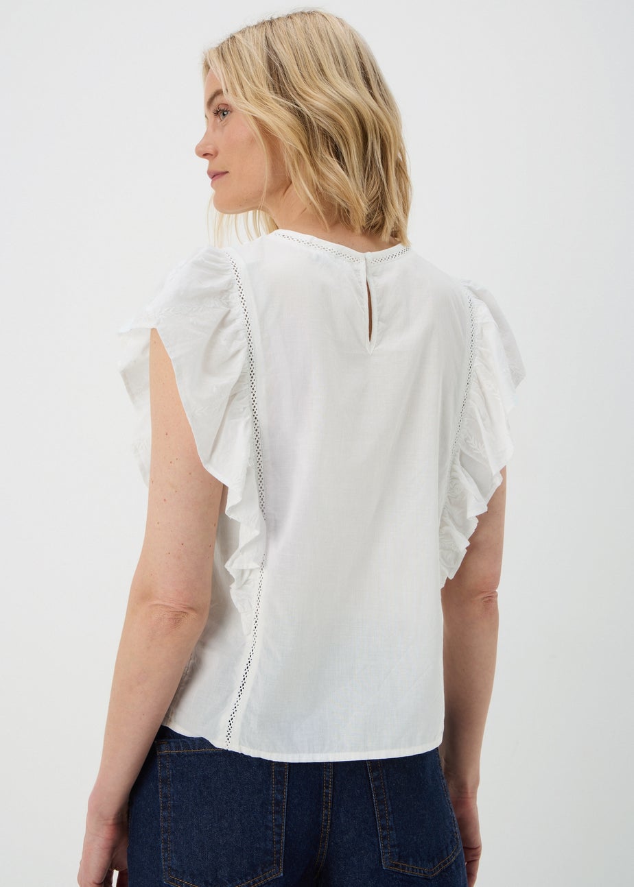 White Dobby Ruffle Sleeve Blouse