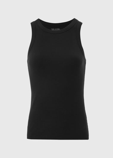 Black Ribbed High Neck Racer Back Vest Top