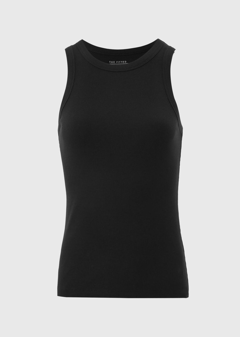 Black Ribbed High Neck Racer Back Vest Top