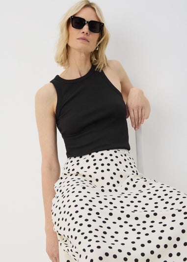 Black Ribbed High Neck Racer Back Vest Top