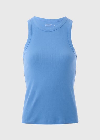 Navy Ribbed High Neck Racer Back Vest Top