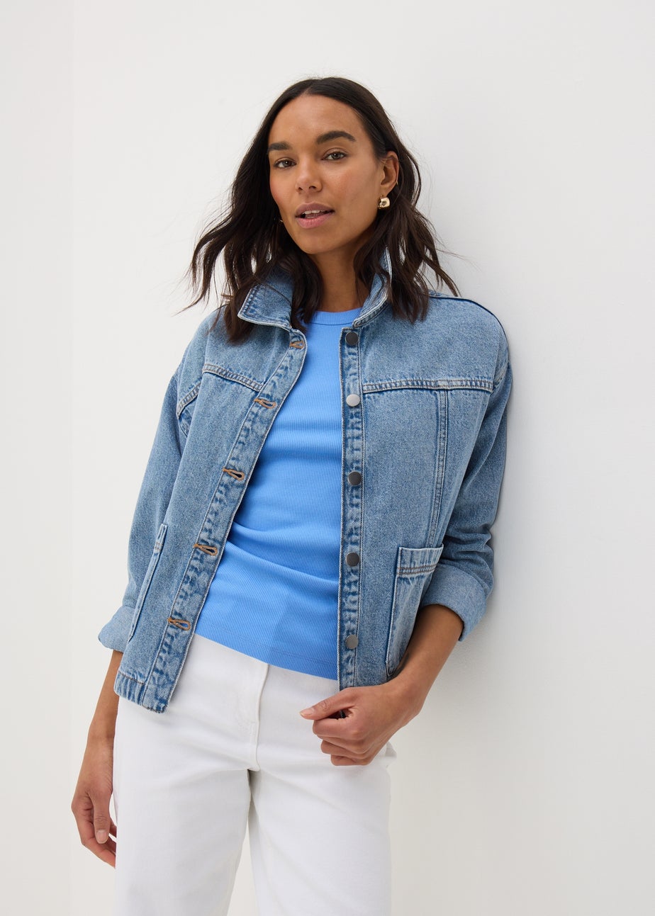 Navy Ribbed High Neck Racer Back Vest Top