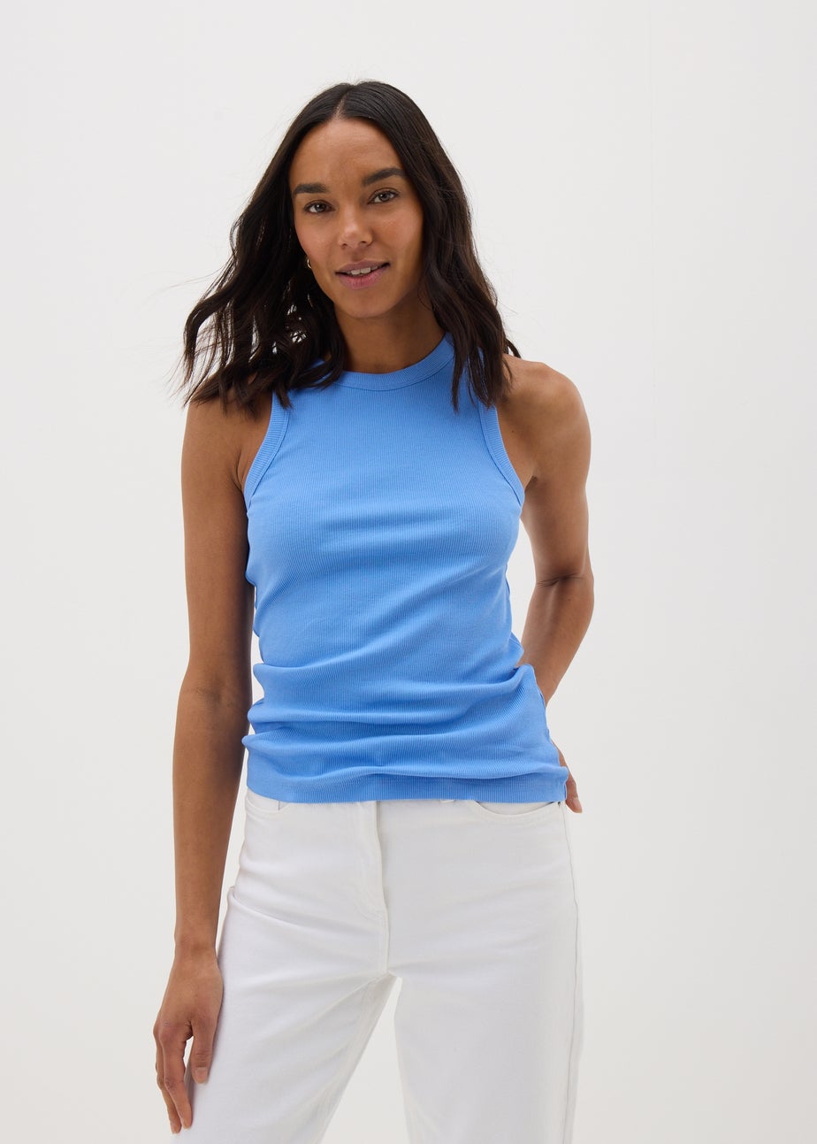 Navy Ribbed High Neck Racer Back Vest Top