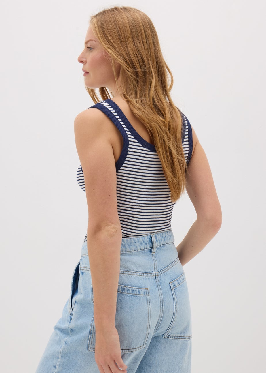 Navy Stripe Ribbed Scoop Neck Vest Top