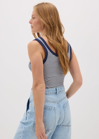 Navy Stripe Ribbed Scoop Neck Vest Top