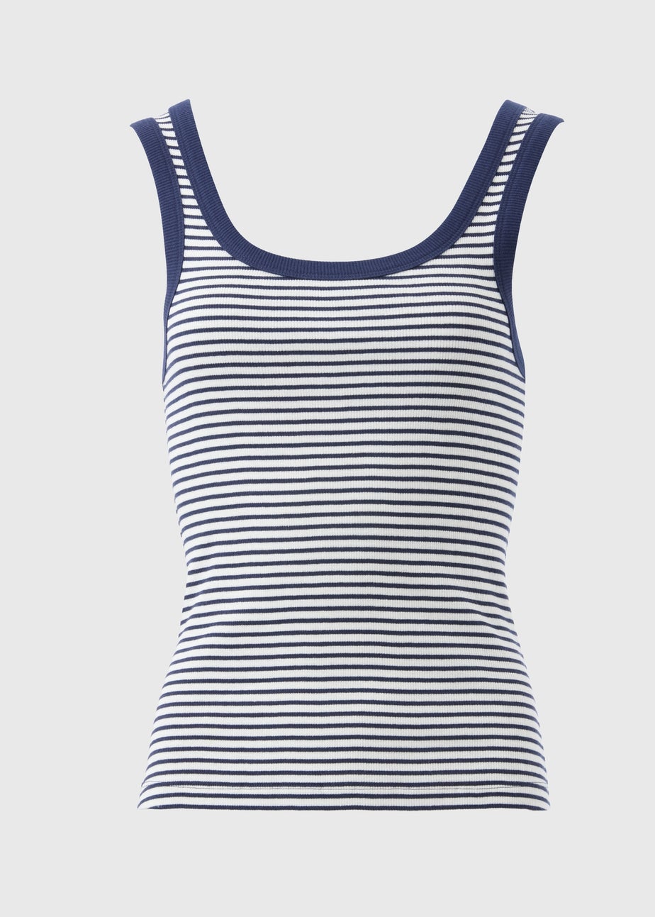 Navy Stripe Ribbed Scoop Neck Vest Top