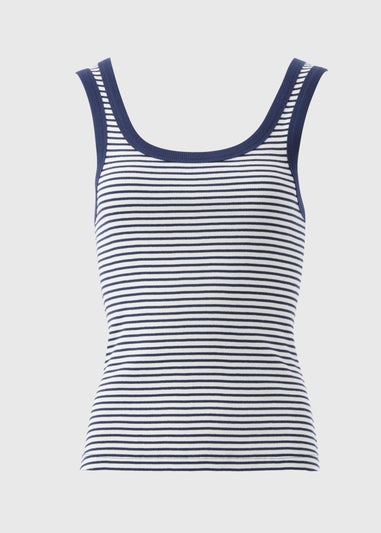 Navy Stripe Ribbed Scoop Neck Vest Top