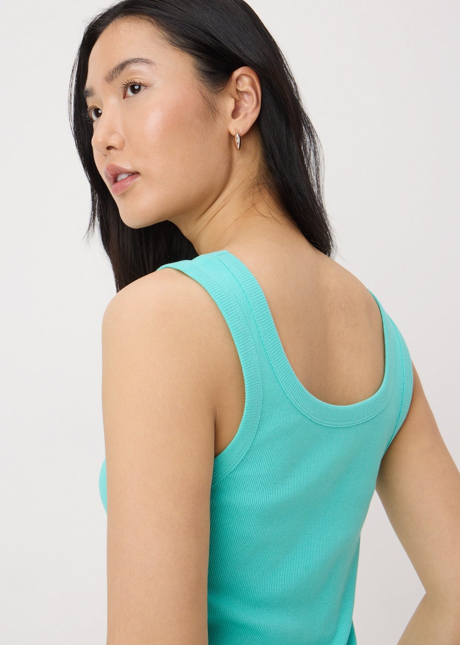 Turquoise Ribbed Scoop Neck Vest