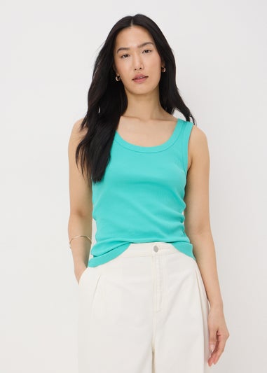 Turquoise Ribbed Scoop Neck Vest