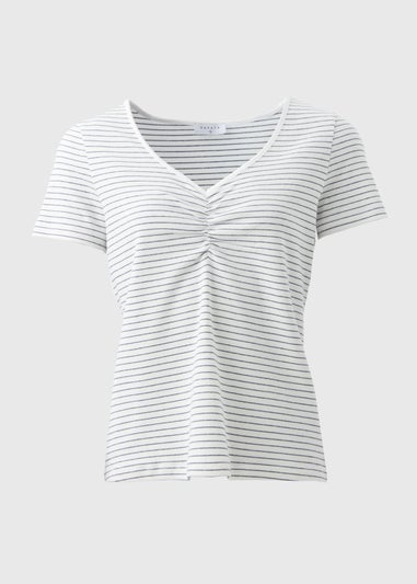 White Stripe Ruched Front T-Shirt