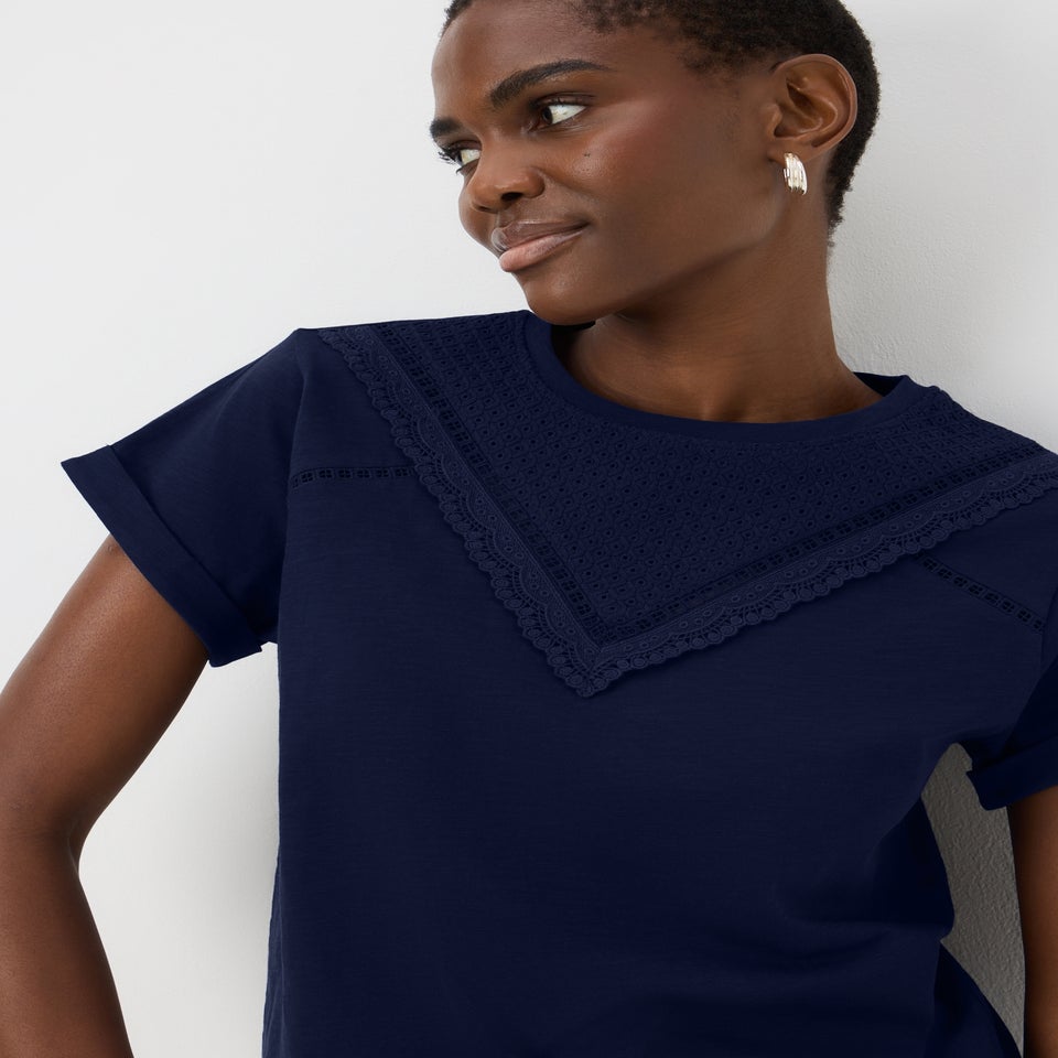 Navy Broderie T-Shirt
