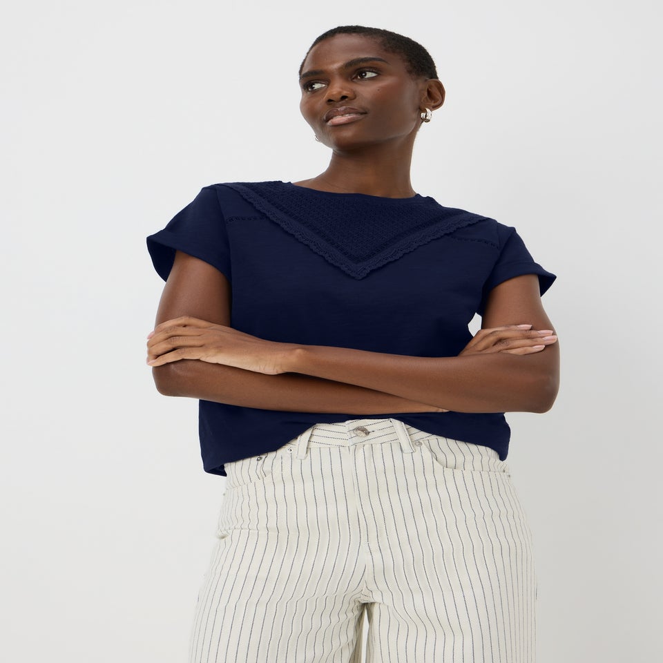 Navy Broderie T-Shirt