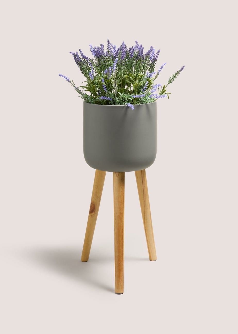 Grey Metal Wood Leg Planter