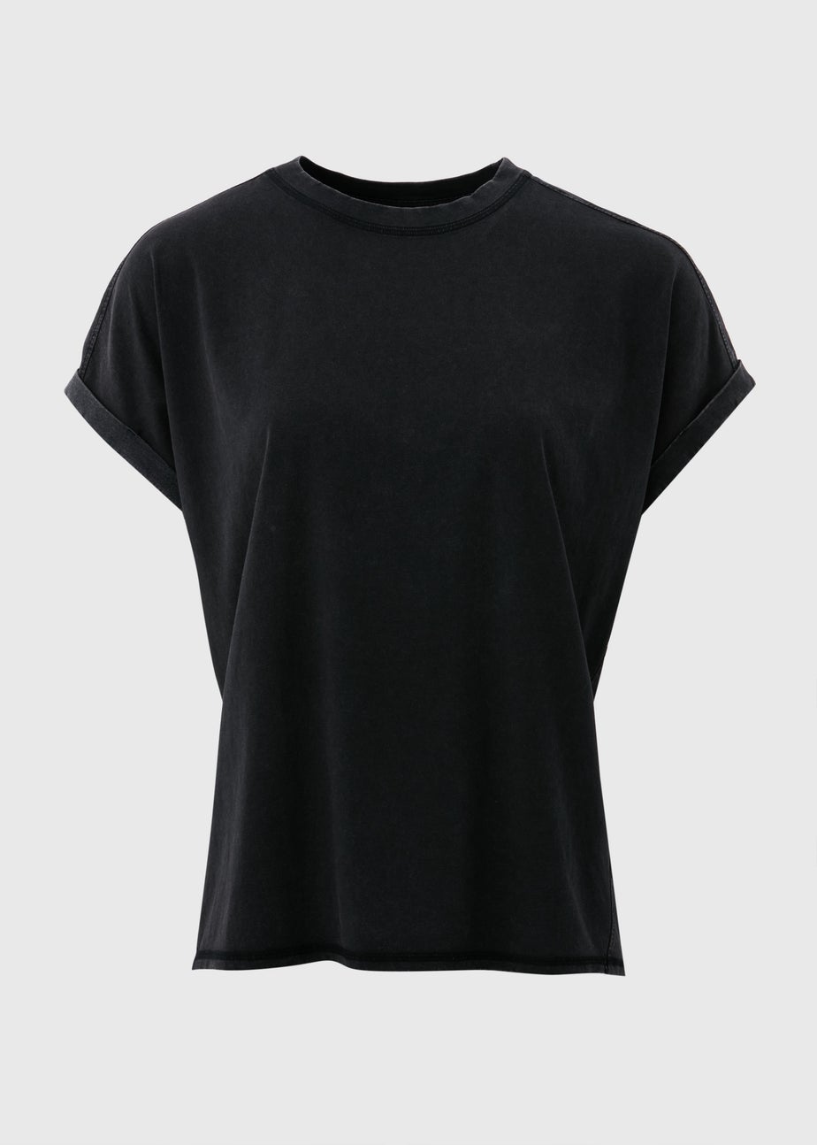 Black Acid Wash Longline T-Shirt