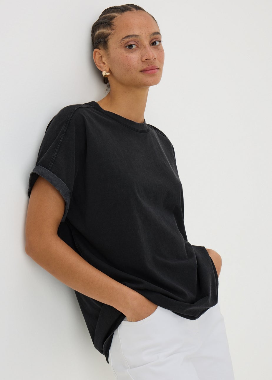 Black Acid Wash Longline T-Shirt
