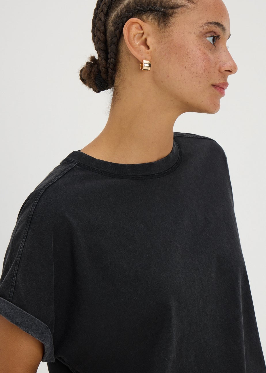 Black Acid Wash Longline T-Shirt