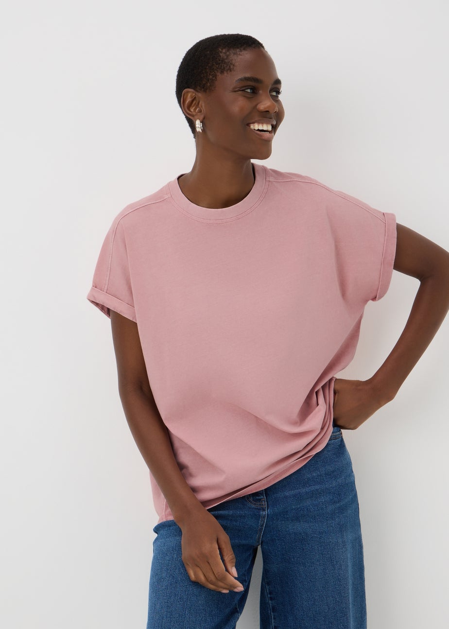 Pink Acid Wash Longline T-Shirt