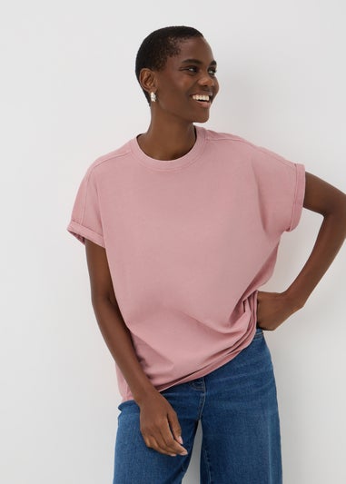 Pink Acid Wash Longline T-Shirt