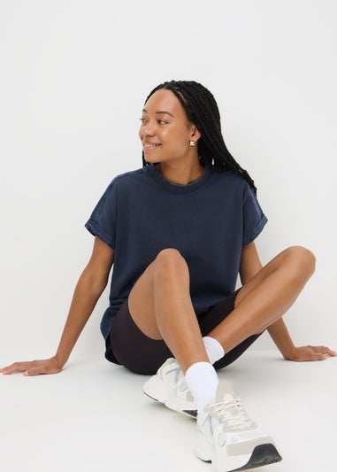 Blue Acid Wash Longline T-Shirt