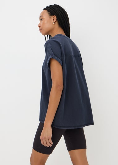 Blue Acid Wash Longline T-Shirt