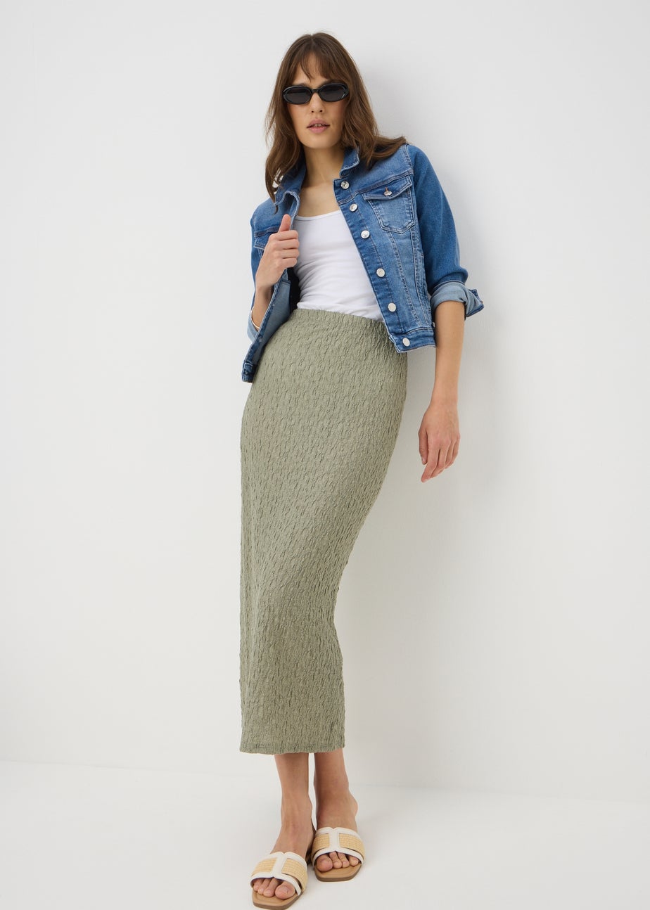 Sage Green Textured Midaxi Skirt