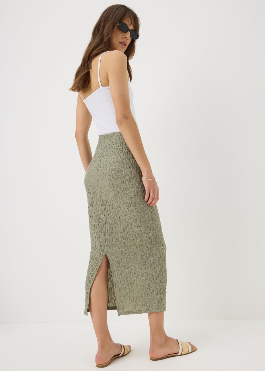 Sage Green Textured Midaxi Skirt