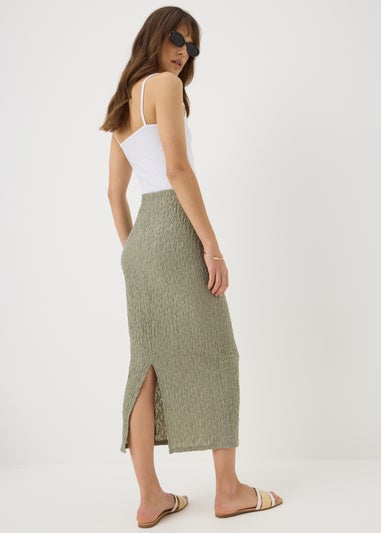 Sage Green Textured Midaxi Skirt