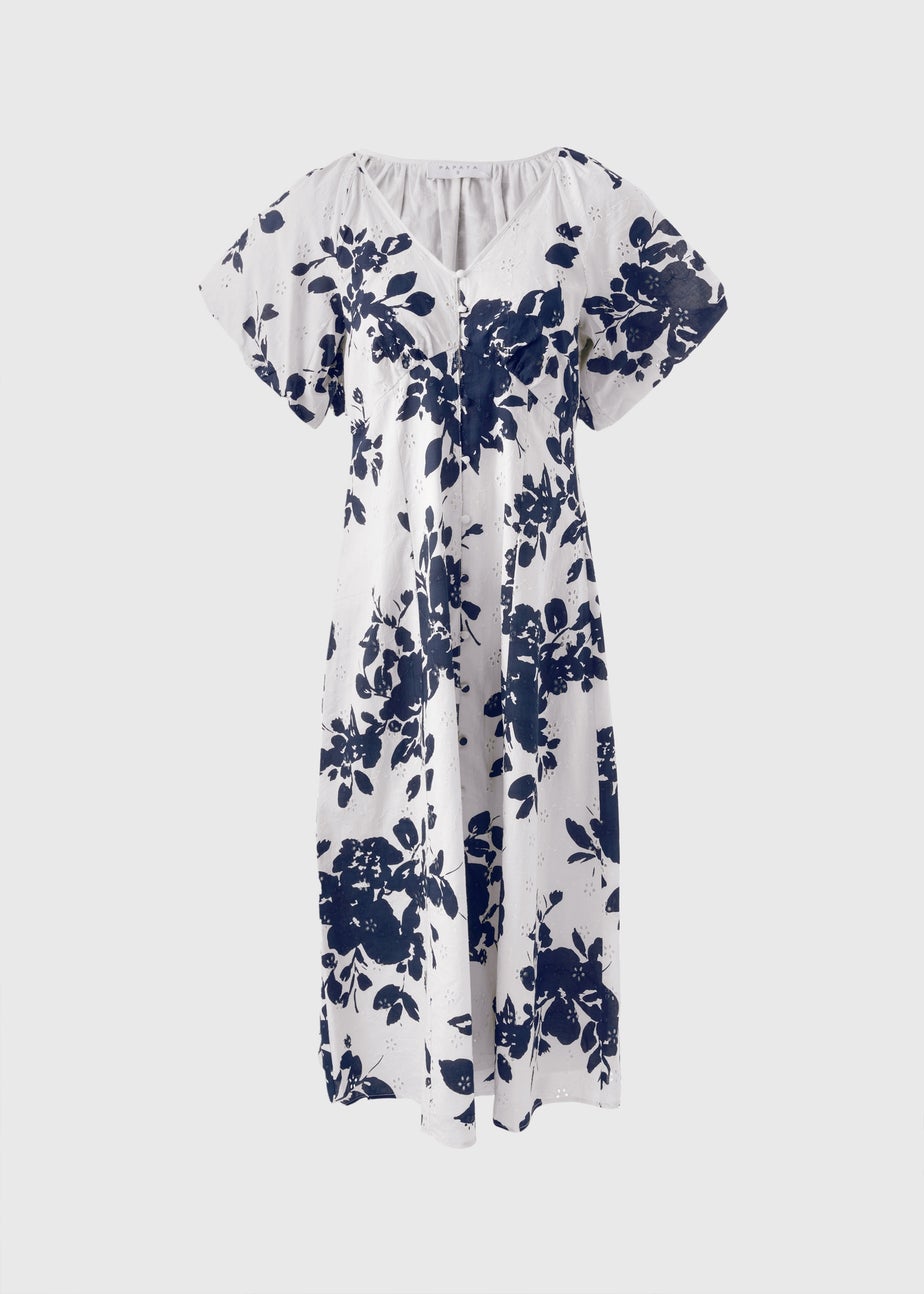 Navy Floral Broderie Anglaise Midi Tea Dress