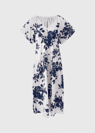 Navy Floral Broderie Anglaise Midi Tea Dress