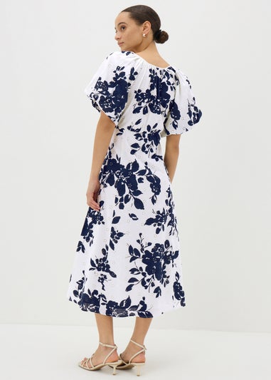 Navy Floral Broderie Anglaise Midi Tea Dress