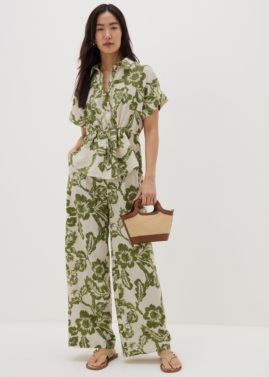 Green Floral Wide Leg Co Ord Trousers