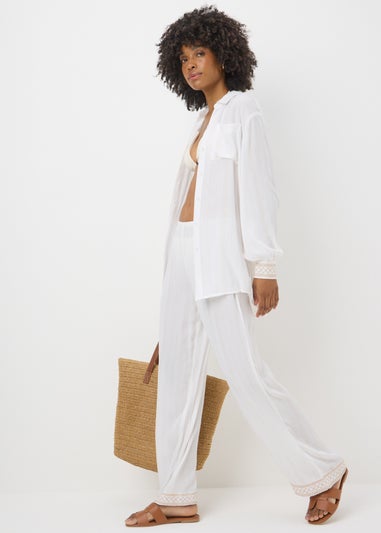 Cream Sparkle Embroidered Trousers