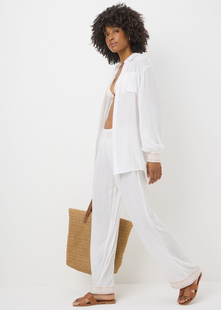 Cream Sparkle Embroidered Trousers