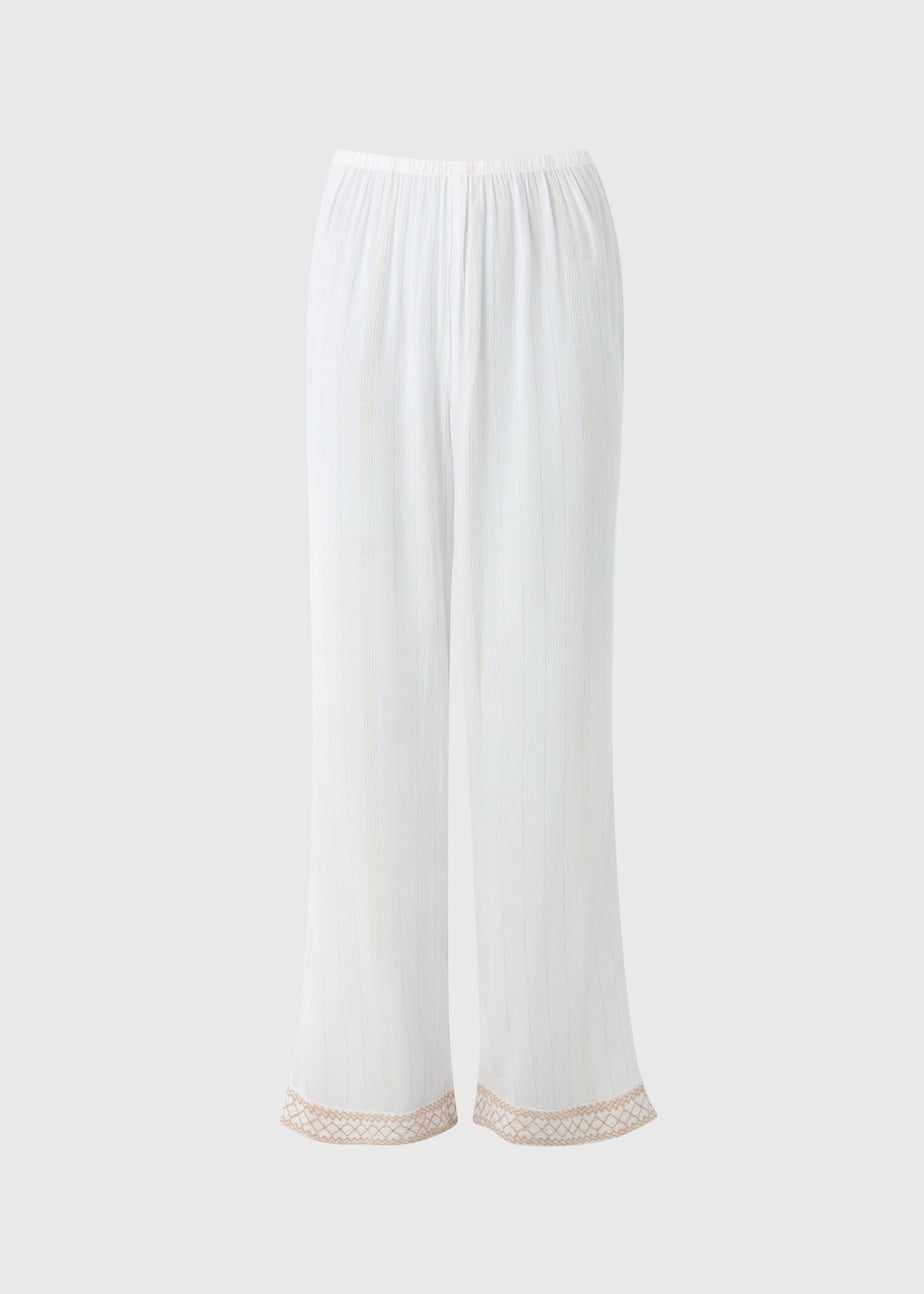 Cream Sparkle Embroidered Trousers