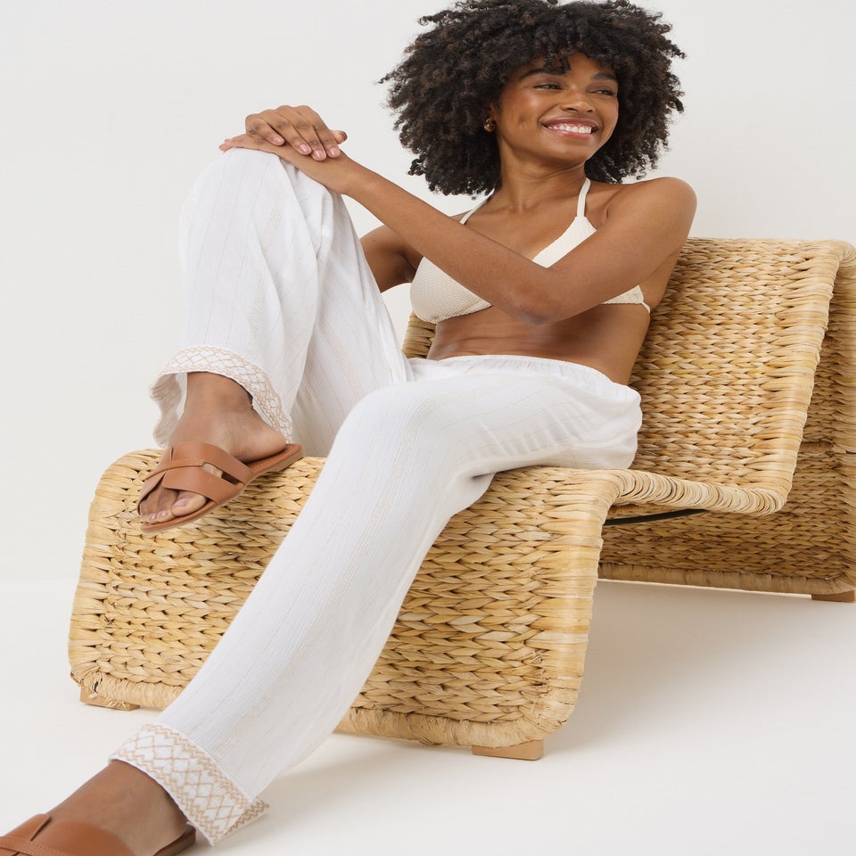 Cream Sparkle Embroidered Trousers