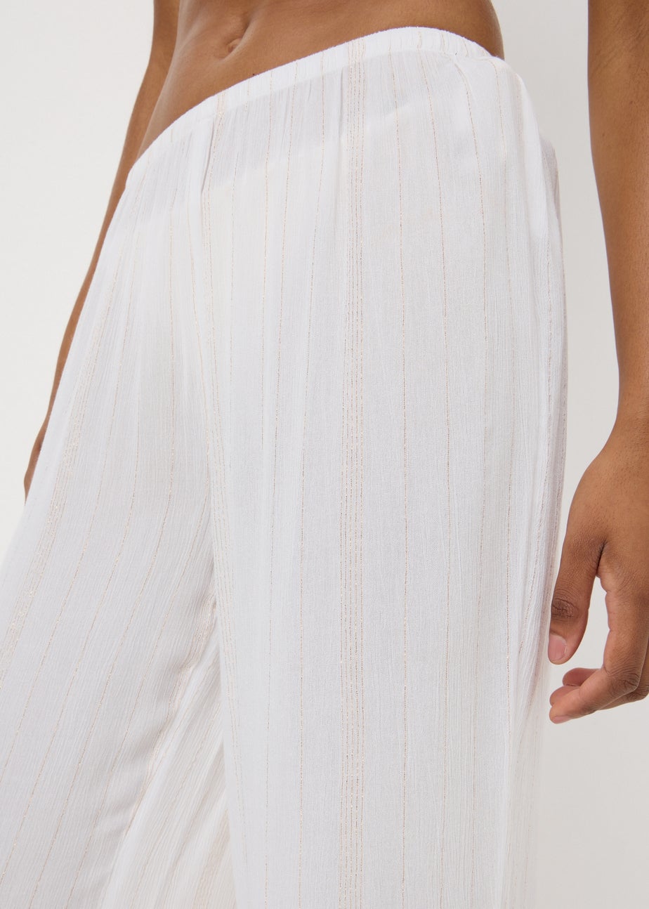 Cream Sparkle Embroidered Trousers
