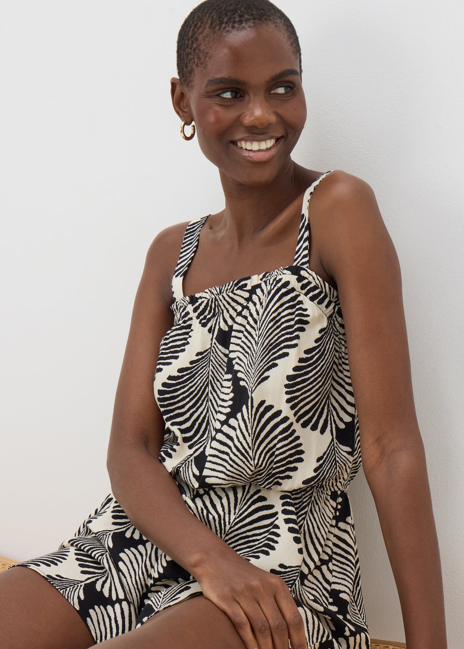 Black Mono Shell Print Playsuit