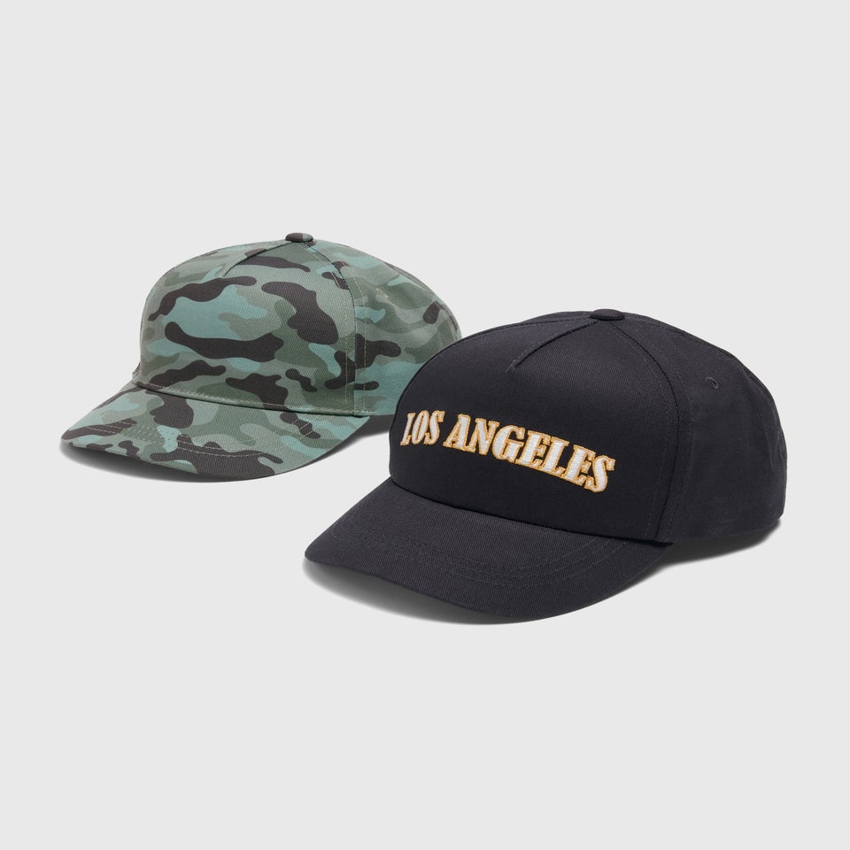 2 Pack Boys Black & Camo Print Caps
