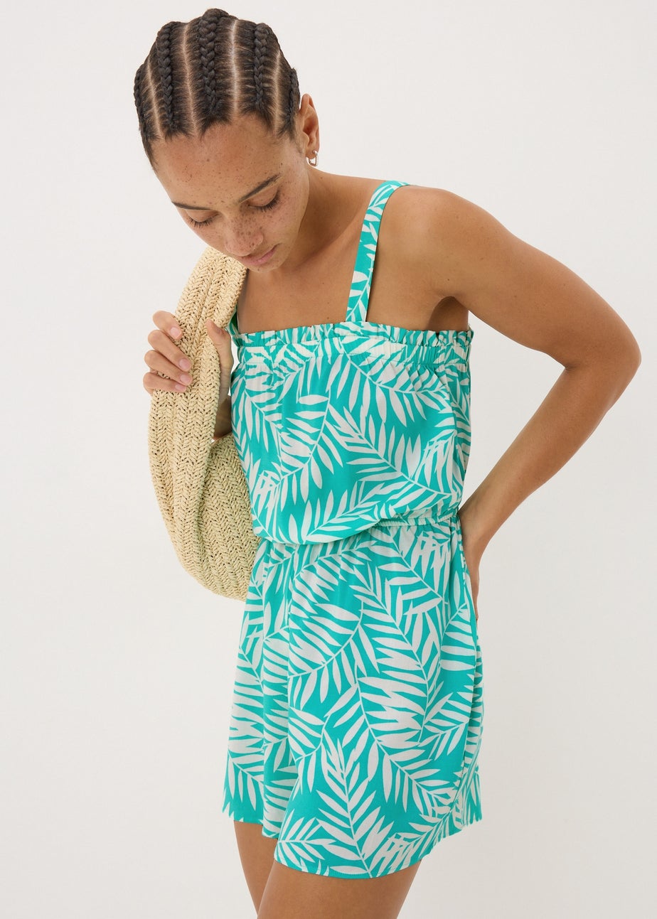 Blue Leaf Print Playsuit