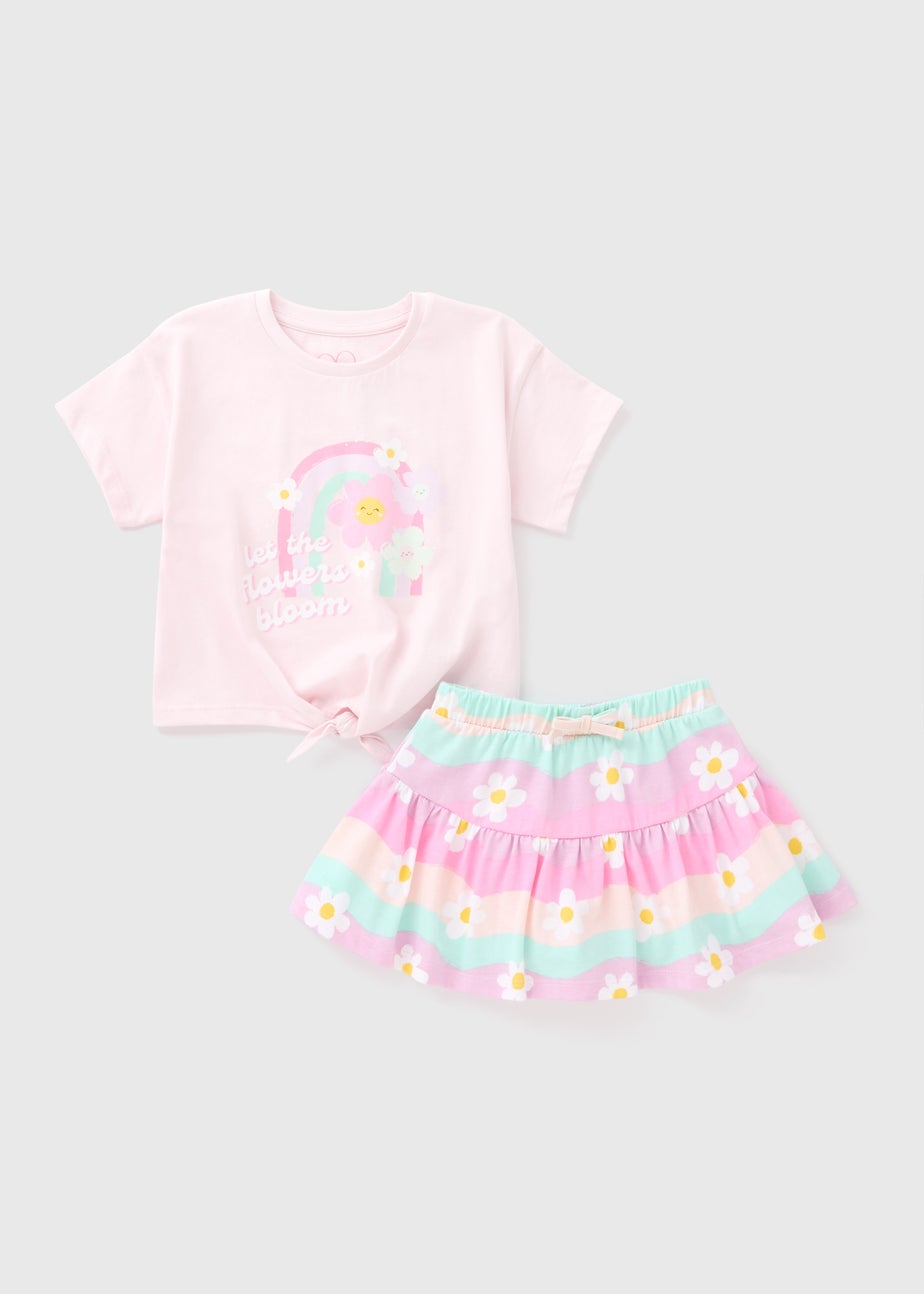 Girls Pink Flower Bloom Top & Skort Set (1-7yrs)